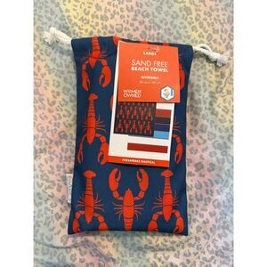 Home Caro Lobster Sand Free Beach Towel Reversible Nautical Navy Red 35x62 NWT